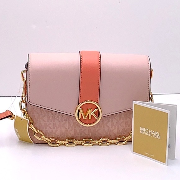 Michael Kors Carmen Small Monogram Flap Crossbody - Sherbert color - Picture 2 of 16